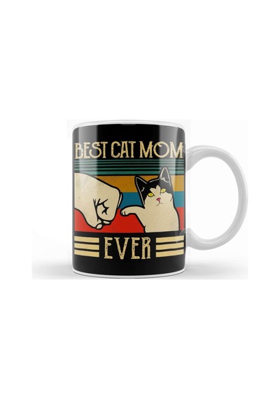 Vintage Best Cat Mom Ever Fist Bump Gift Kupa Bardak Porselen Karışık