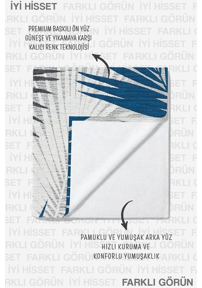 Palmiye Yapraklı Tropikal Plaj Havlusu - Modern Marine Mavi Gri Hızlı Kuruyan Mikrofiber Havlu Örtü Sakin Kanyon