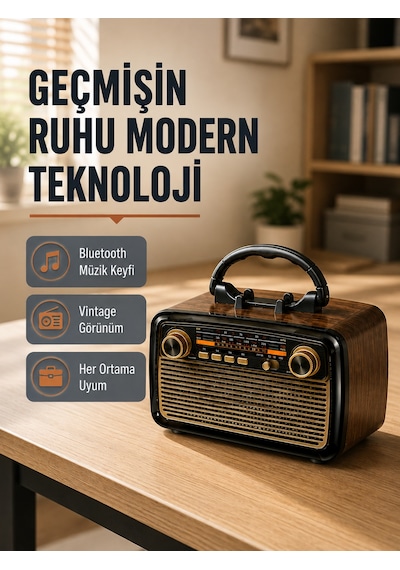 Bluetooth Lu Led Işıklı Nostaljik Müzik Kutusu Ahşap Dokulu, Vintage Tasarım Ve Yüksek Ses Kalitesi - Lisin