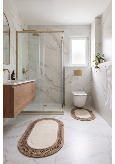 Banyo Paspası Takımı 60x100+40x60 Cm İç Trikot Bej & Camel