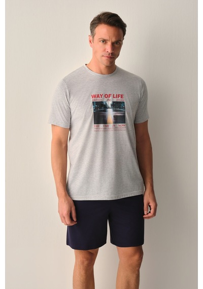 Suwen Wall Erkek Şort Pijama Takımı Sh26718663061 Indigo