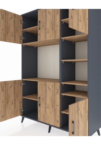 Hyperion Dolap 10 Raflı 6 Kapaklı 132x44x195 Antrasit-çam/çam Antrasit