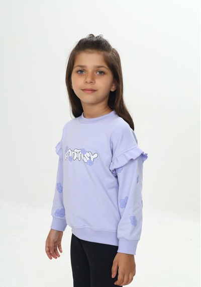 Toontoy Kız Çocuk Fantasy Çiçek Baskılı Sweatshirt Koyu Mavi