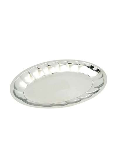 2 Adet Paslanmaz Çelik 430 Kalite Kayık Tabak 24x16 Cm Servis Tabağı Kahvaltılık, Meze, Salata Metalik