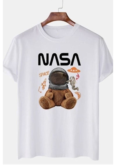 Ayıcık Baskılı Oversize Beyaz T-shirt BEYAZ
