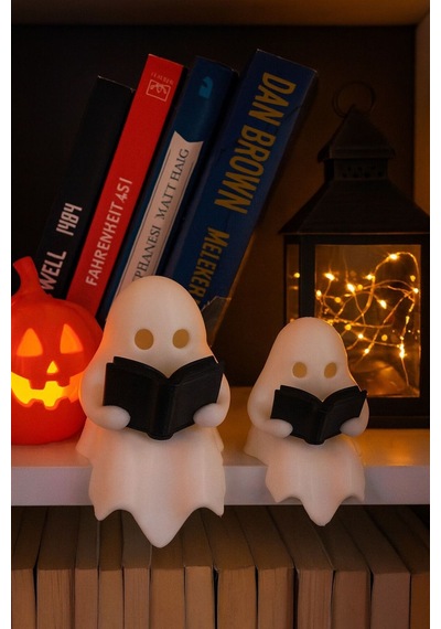 Kitap Okuyan Hayalet Figürü 2 Li Pilli Mum İle Kullanım Masaüstü Dekoru Halloween Dekoratif Figür