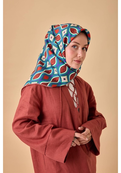 Silk Home Twill İpek Eşarp 11470-39 Patina Yeşili, Koyu Yeşil, Kırmızı