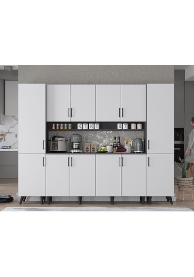 Della Kahve Köşesi Çok Amaçlı Dolap Kiler Mutfak Dolabı Füme Beyaz 240cm Antrasıt - Beyaz Della Kahve Köşesi Çok Amaçlı Dolap Kiler Mutfak Dolabı Füme Beyaz 240cm Antrasıt - Beyaz