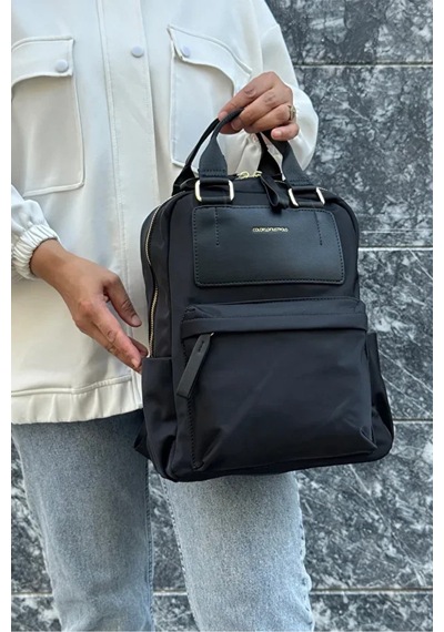 Just Polo Kadın Ayarlanabilir Askılı Su Geçirmez İthal Saten Kumaş Lüks Sırt Çantası Shopper Siyah