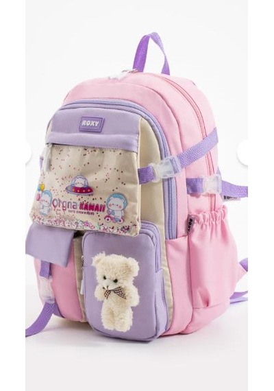 Trg Lila Rooxy Renkli Kore Kawaii Ayıcıklı Okul Çantası Seti Sırt Çantası+beslenme Çantası+kalemlik