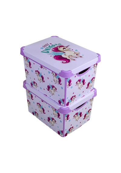Style Box Unicorn Dekoratif Kutu Set - 2x 20 Litre Gri Çok Renkli