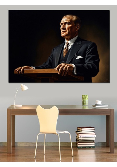 Kürsüde Konuşma Yapan Atatürk Tablosu Dekoratif Kanvas - Mdf Ahşap Tablo