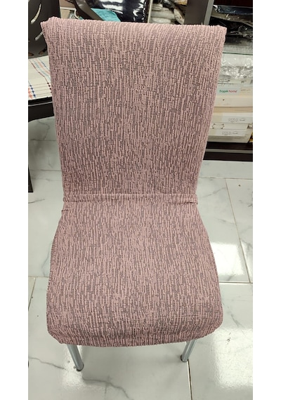 Mandaş 6lı Set Lastikli Sandalye Kılıfı-ağaç Kabuğu Desen Pudra Pudra