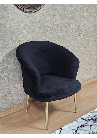 Zafir Tekli Teddy Gold Kaplama Sivriltme Ayak Çay Seti Koltuk Tekli Berjer , Balkon, Salon, Ofis Siyah