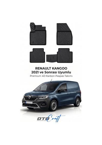 Otocraft Renault Kango 2021+ Araca Özel 4d Karbon Oto Paspas Havuzlu Tam Set