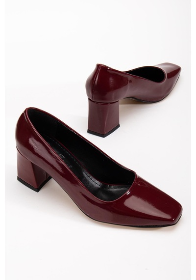Suins Shoes Suins Melby Model Kadın 6.5 Cm Topuklu Rugan Ayakkabı Bordo