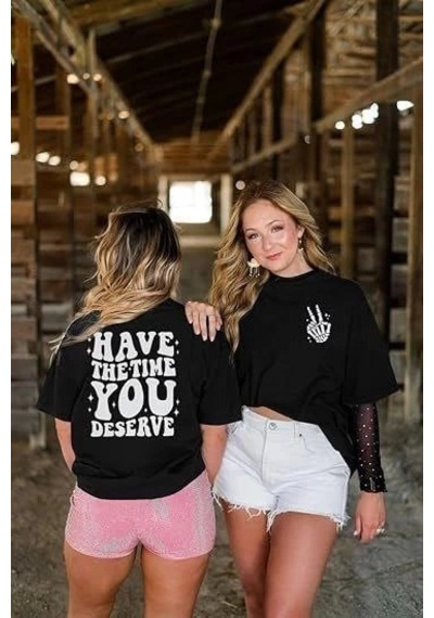 Hazego Bisiklet Yaka Kısa Kol Baskılı T-shirt - Siyah