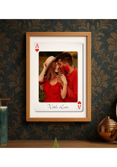 Bk Gift Kişiye Özel Aşkımızın Ası Fotoğraflı İskambil Tasarımlı Ahşap Çerçeveli Tablo-1 40x25cm, Sevgiliye Hediye, Eşe Hediye Kobitmeyencom34171 Bk Gi
