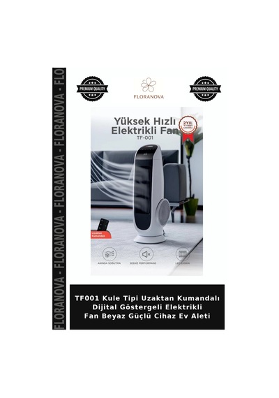 Tf001 Kule Tipi Uzaktan Kumandalı Dijital Göstergeli Elektrikli Fan Beyaz Güçlü Cihaz Ev Aleti