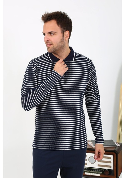 Akbeniz Erkek Polo Yaka Uzun Kol Penye Pijama Takımı Lacivert 6864 Lacivert