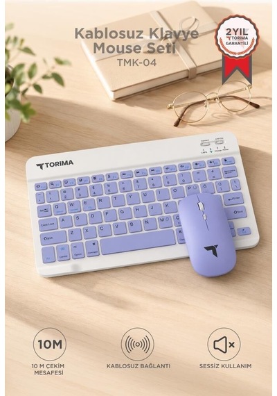 Delux Serisi Kablosuz Klavye Mouse Seti Tmk04 Mor Akıllı Teknoloji Çalışma