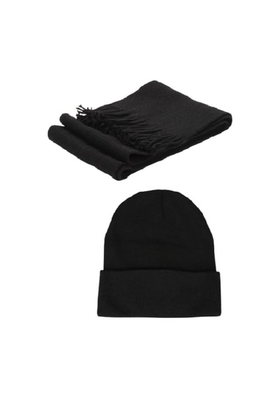 Eke Tekstil Siyah Unisex Örme Atkı Ve Siyah Bere Set Siyah