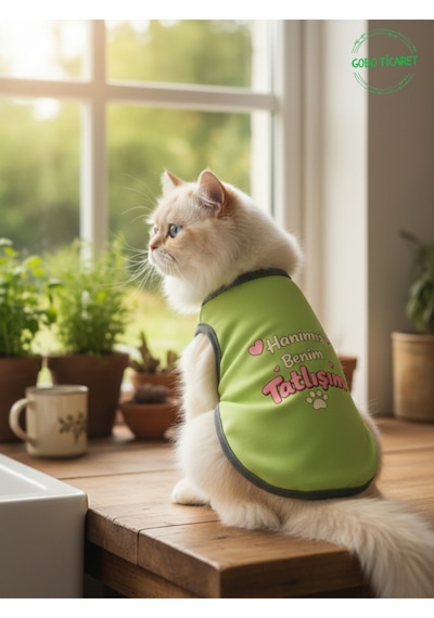 Yeşil Hanimiş Benim Tatlışım Baskılı Kedi Ve Köpek Kıyafeti Tişörtü Elbisesi Large/l/beden 3