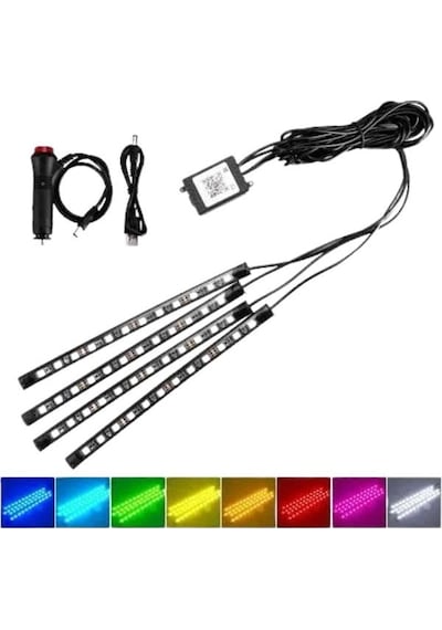 Araç İçi Ayak Altı Led 12 Led Işık Sese Müziğe Duyarlı Rgb Işıklı Aydınlatma Seti