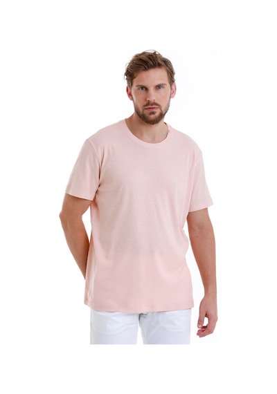 Hatemoğlu Pembe Regular Fit Düz Bisiklet Yaka Keten Tişört 35102024c012 009 Pembe
