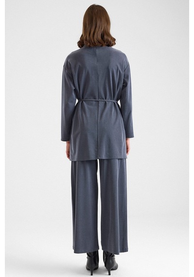 Olcay Şal Aksesuarlı Premium Kumaş Tunik Pantolon Füme 9470-tk