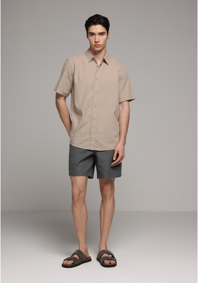 Colin's Colins Regular Fit Shirt Neck Düz Erkek Bej Kısa Kol Gömlek Cl1083096 Q1.v1 Beı
