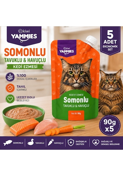 Kiwi Pets Kycc-50371 Yammies Somonlu Tavuklu Havuçlu Kedi Ezmesi 90 Gr 5 Adet