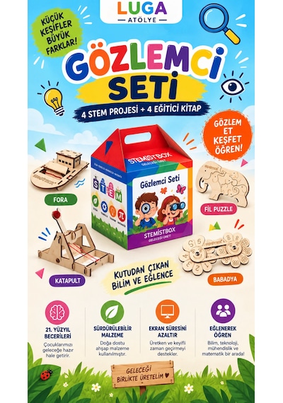 Stemist Box Gözlemci Seti - 4'lü Ahşap Stem Eğitim Seti - Aktivite Kutusu