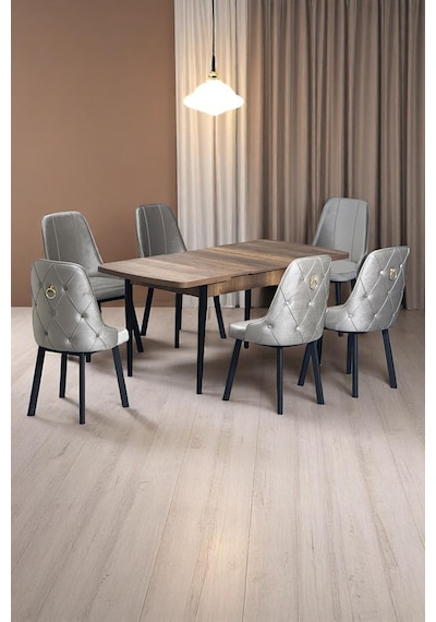 Sonata Ceviz 80 x 132 Açılabilen MDF Masa Siyah Metal Ayaklı Mutfak Masası 6 Cappucino Sandalye Sonata Ceviz 80 x 132 Açılabilen MDF Masa Siyah Metal Ayaklı Mutfak Masası 6 Cappucino Sandalye