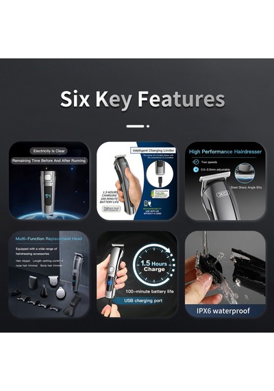 Cf30 Ipx6 Yıkanabilir Profesyonel Multi Fonksiyonlu 6in1 Şarjlı Saç Sakal Kesme Makinası Diğer