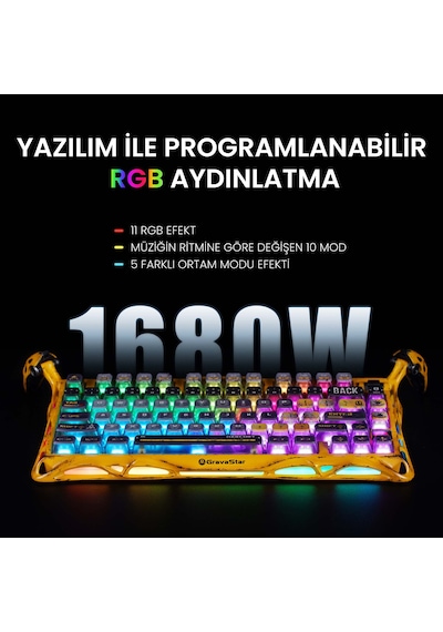 Gravastar K1 Pro Mekanik Gaming Klavye, Xpro Kablosuz Optik Mouse Ve Dijital Resim Çerçevesi Oyuncu