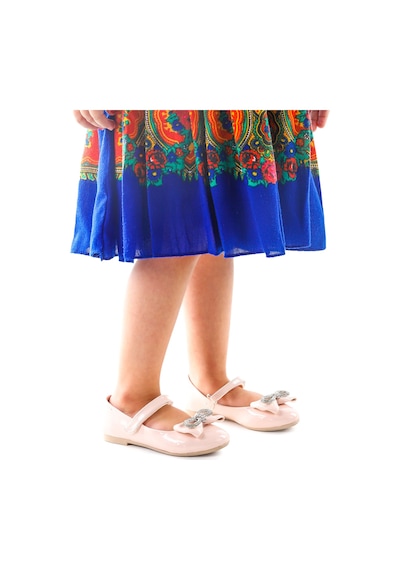 Kiko Kids Papyon Taşlı Cırtlı Kız Çocuk Babet Ayakkabı 254 Rugan Pudra