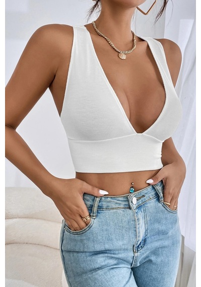 Fantezia Night Kadın Lila Çapraz Sırt Detaylı Şık Crop Top Büstiyer Beyaz