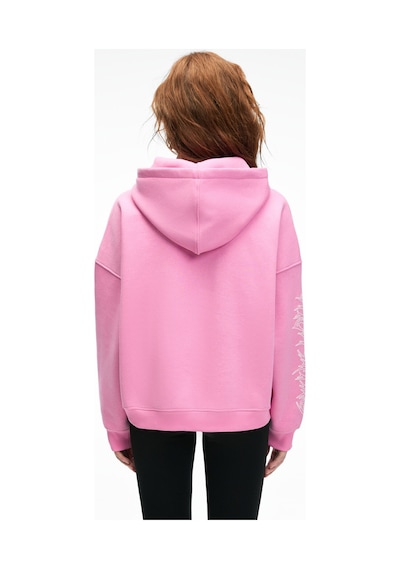 Grimelange ALIRAYNE Kadın Baskılı Oversize Kapüşonlu Kanguru Cep Pembe Sweatshirt