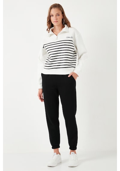 Lela Streç Oversize Fit Yarım Fermuarlı Dik Yaka Bayan Sweat 5865883 Ekru