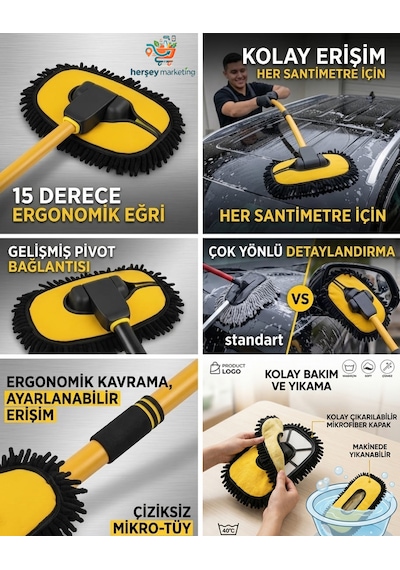Teleskopik Saplı Mikrofiber Araç Yıkama Fırçası 180 Derece Eğilen Başlık Başlıklı Çizmez Oto Yıkama Mop Yumuşak Çizmez Araç Havlusu Yıkama Mopu 0