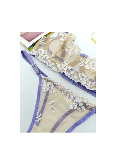 La Linaa Romaşkaa Lila Çiçek Desenli Tanga Külotlu Sütyen Takım Lila - 680498110 Lila