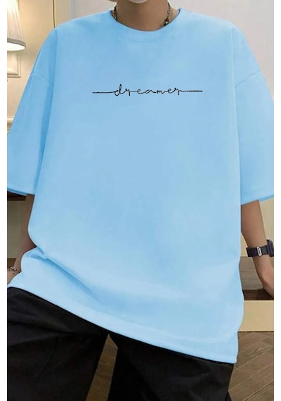 Erkek Dreamer Baskılı Oversize Tshirt Bebemavi Bebek Mavisi