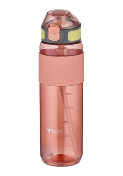 Tkk 800ml Pipetli Taşıma Kulplu Silikon Gövde Ölçü Skalalı Tritan Su Matarası Pembe 0