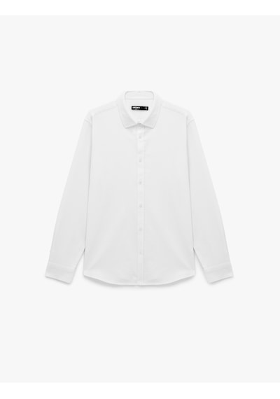 Koton Pamuklu Uzun Kollu Klasik Yaka Slim Fit Gömlek Beyaz 6sam60095hw