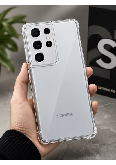 Logis Samsung Galaxy S21 Ultra Uyumlu Şeffaf Silikon Kılıf Kamera Korumalı Darbe Emici Esnek Tpu