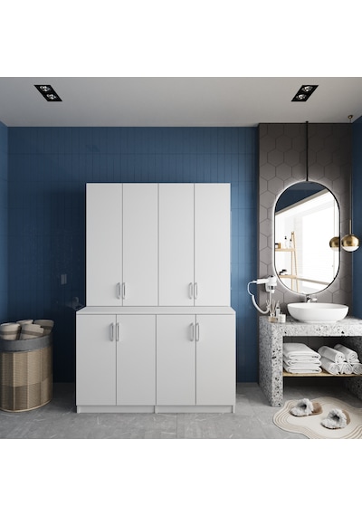 Maven Çamaşır Ve Kurutma Makinesi Dolabı Banyo Dolabı Beyaz Beyaz