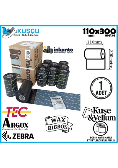 1 Adet Armor 110mmx300mt Wax Ribon Kuşe&vellum