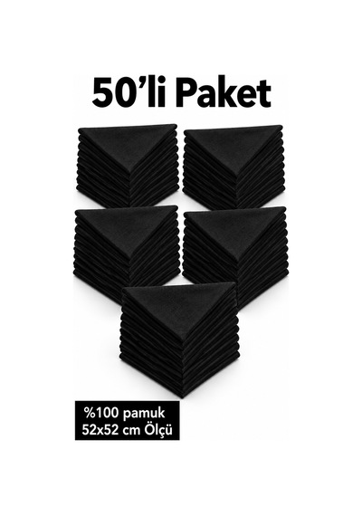 Herşeynota 50 Li Siyah Düz Fular Seti %100 Pamuk 52x52 Cm Okul Etkinlik Gösteri Günlük Kullanım Çok Renkli