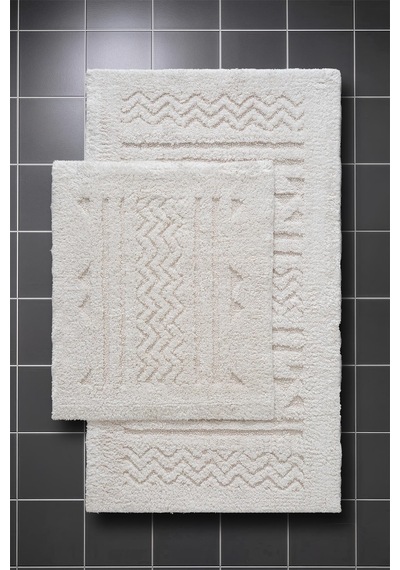 Lilly 2'li Pamuk Banyo Paspas Seti Yumuşak Dokulu Krem Yıkanabilir 60x100 + 60x50cm, Ll007w